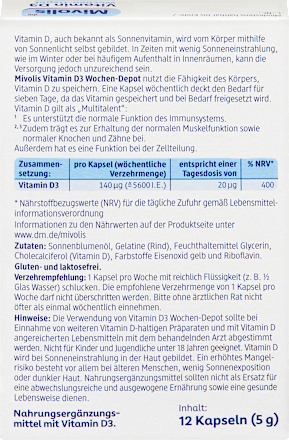 Vitamin D3 5600 I.E. Wochen-Depot Weichkapseln 12 St Mivolis