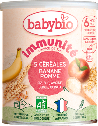 nemléčná 5zrnná obilná kaše immunité banán a jablko babybio