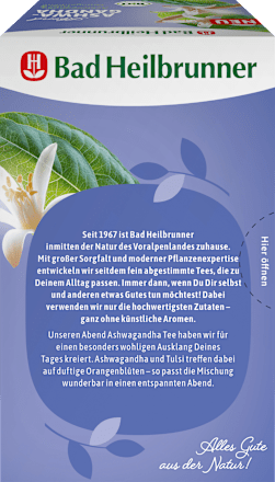 Kräutertee Abend Ashwagandha mit Ashwagandha, Tulsi & Orangenblüte (20 Beutel) Bad Heilbrunner