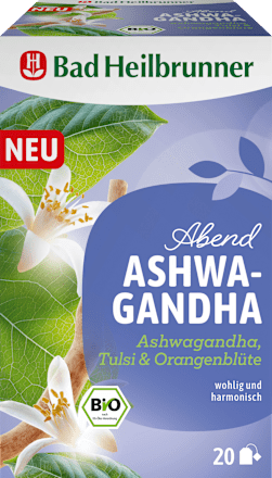 Kräutertee Abend Ashwagandha mit Ashwagandha, Tulsi & Orangenblüte (20 Beutel) Bad Heilbrunner