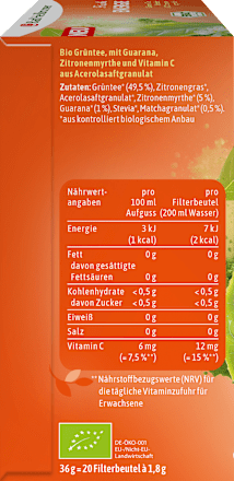 Grüner Tee Frische Energie mit Matcha & Zitronenmyrte (20 Beutel) Bad Heilbrunner