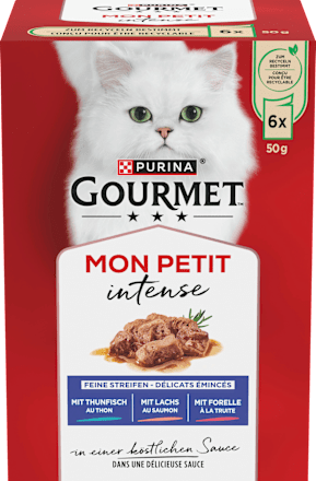 Nassfutter Katze mit Fisch, Mon Petit intense, Multipack (6x50 g) Purina Gourmet