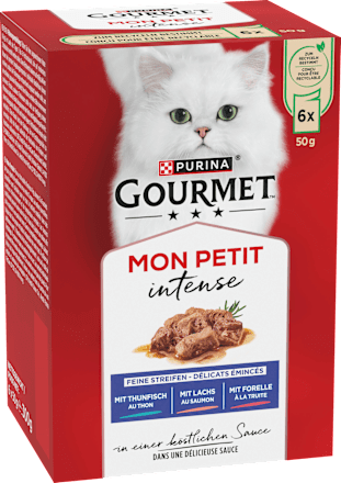 Nassfutter Katze mit Fisch, Mon Petit intense, Multipack (6x50 g) Purina Gourmet