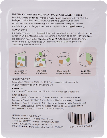 Augenpads Matcha Collagen Coconut (1 Paar) Yeauty