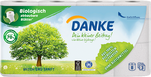 Toilettenpapier Recycling 3-lagig (8x150 Blatt) Danke
