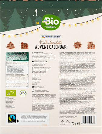 adventní kalendář s bio mléčnou čokoládou dmBio