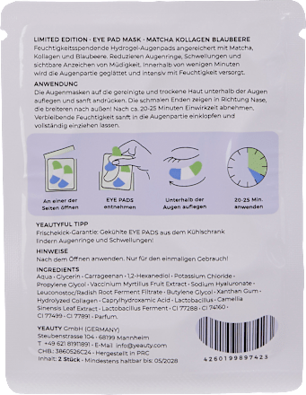 Augenpads Matcha Collagen Blueberry (1 Paar) Yeauty