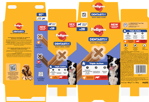 Kausnack Hund Zahnpflege DentaStix für mittelgroße Hunde, Multipack (28 Stück) Pedigree