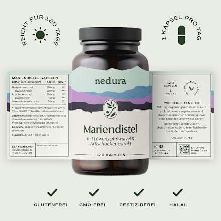Mariendistel mit Löwenzahnwurzel & Artischockenextrakt Kapseln 120 St nedura