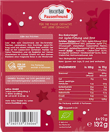 Kindersnack Bratapfeltasche ab 3 Jahren (6x22 g) FRUCHTBAR Pausenfreund