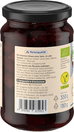 Oliwki Kalamon bez pestek, masa netto 350 g, masa po odsączeniu dmBio