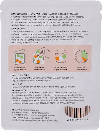 Augenpads Matcha Collagen Mango (1 Paar) Yeauty