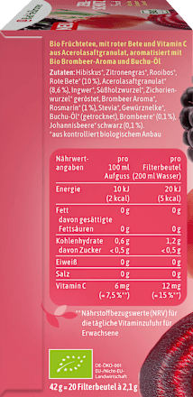 Kräutertee Zellschutz Freude mit Rote Bete, Brombeere & Acerola (20 Beutel) Bad Heilbrunner