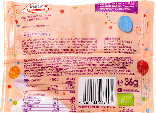Kindersnack Mini-Kuchen mit Erdbeerpüree ab 3 Jahren FRUCHTBAR Pausenfreund