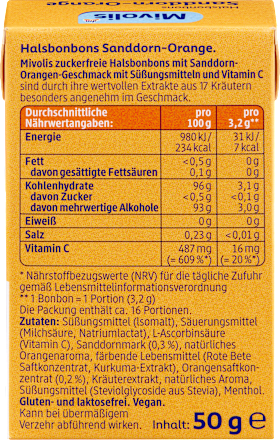 Bonbóny s vitamínom C s príchuťou rakytník-pomaranč Mivolis