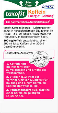Koffein Energie + Leistung Direkt Sticks 10 St taxofit