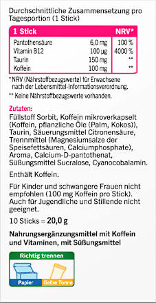 Koffein Energie + Leistung Direkt Sticks 10 St taxofit