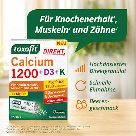 Calcium direkt 1200 + D3 + K Sticks 20 St taxofit