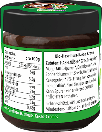 Kindersnack Brotaufstrich Haselnuss-Kakao-Creme Datteln, ab 3 Jahren Freche Freunde