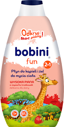 Płyn do kąpieli i żel do mycia o zapachu truskawek Wysoka Piana bobini fun