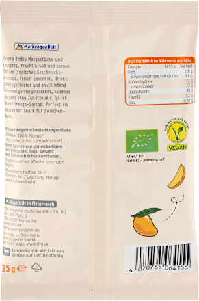 Bucăți de mango liofilizate dmBio