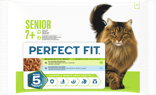 Nassfutter Katze 7+ mit Truthahn und Meeresfisch in Sauce PERFECT FIT