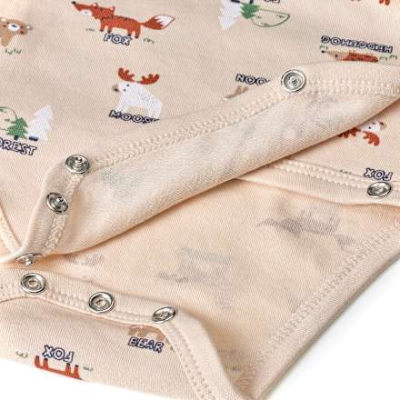 Wickelbody Langarm mit Waldtier-Muster, beige, Gr. 50/56 ALANA