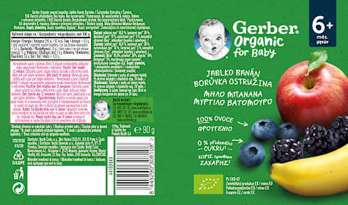 Kapsička jablko, banán, čučoriedka a černica Gerber Organic