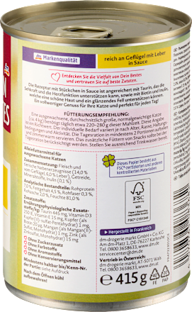 Nassfutter Katze reich an Geflügel mit Leber in Sauce Dein Bestes