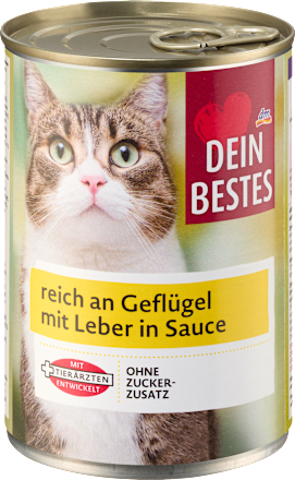 Nassfutter Katze reich an Geflügel mit Leber in Sauce Dein Bestes