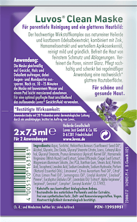 Gesichtsmaske Clean (2 x 7,5 ml) Luvos Heilerde