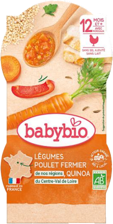 bio příkrm zelenina, kuřecí maso a quinoa 2x200 g babybio