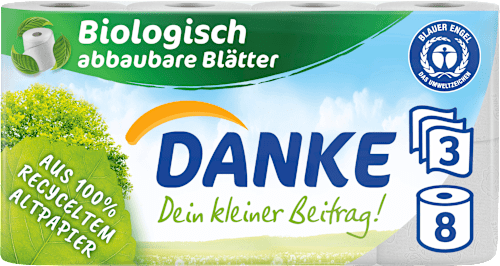 Toilettenpapier Recycling 3-lagig (8x150 Blatt) Danke