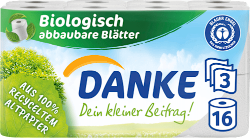 Toilettenpapier Recycling 3-lagig (16x150 Blatt) Danke