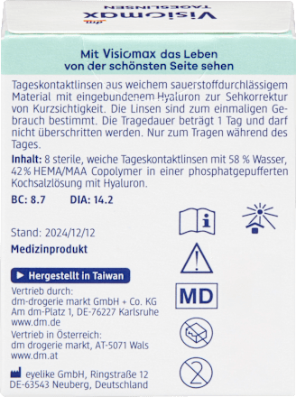 Tageslinsen Dioptrie -0,75 (6x8 Stück), Vorteilspack Visiomax