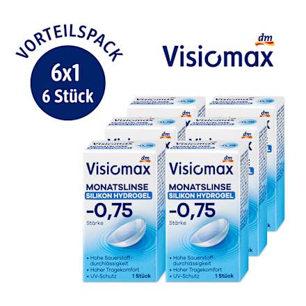 Silikon-Hydrogel Monatslinse Dioptrie -0,75 (6x1 Stück), Vorteilspack Visiomax
