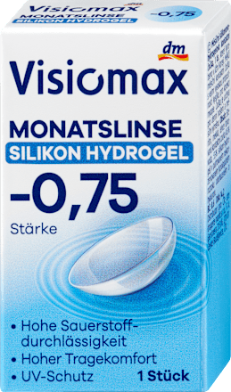 Silikon-Hydrogel Monatslinse Dioptrie -0,75 (6x1 Stück), Vorteilspack Visiomax