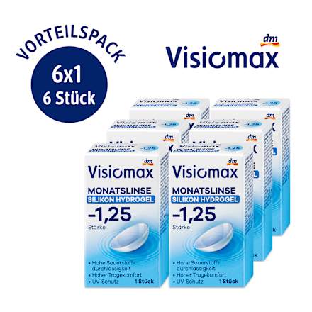 Silikon-Hydrogel Monatslinse Dioptrie -1,25 (6x1 Stück), Vorteilspack Visiomax