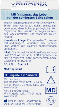 Monatslinse Dioptrie -0,75 (6x1 Stück), Vorteilspack Visiomax