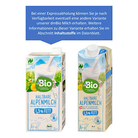 Milch, haltbare Alpenmilch 1,5% Fett dmBio