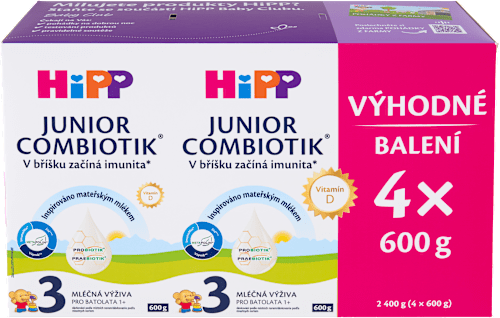 pokračovací mléčná kojenecká výživa 3 Junior Combiotik 12m, 4x600g HiPP