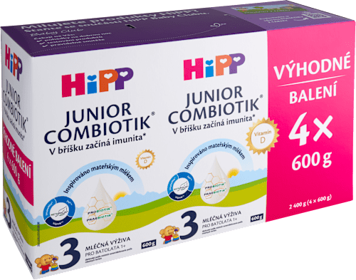pokračovací mléčná kojenecká výživa 3 Junior Combiotik 12m, 4x600g HiPP