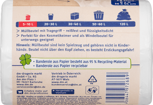 Müllbeutel 10 l mit Tragegriff für Kosmetikeimer Profissimo