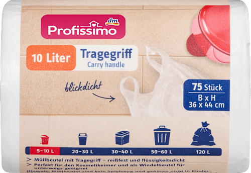 Müllbeutel 10 l mit Tragegriff für Kosmetikeimer Profissimo