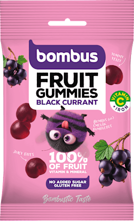 ovocné kousky Fruit Gummies s příchutí černý rybíz bombus