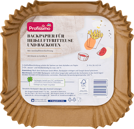 Backpapier für Heißluftfritteuse und Backofen Gr. S Profissimo
