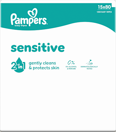 Vlhčené utierky Sensitive 2v1, 15 x 80 Pampers