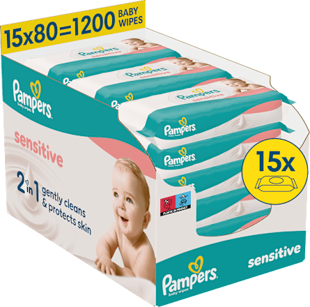 Vlhčené utierky Sensitive 2v1, 15 x 80 Pampers