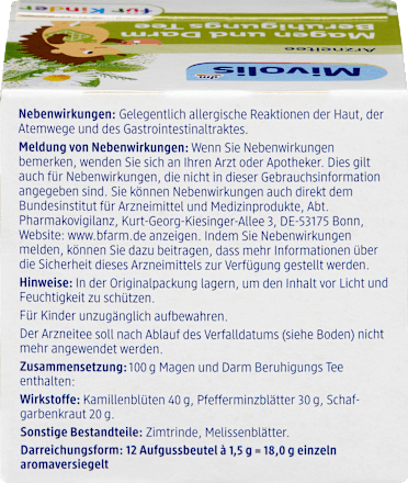 Arzneitee, Magen & Darm Beruhigungs Tee für Kinder (12 Beutel) Mivolis