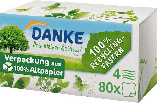 Taschentücher Box 100% Recycling-Fasern Danke